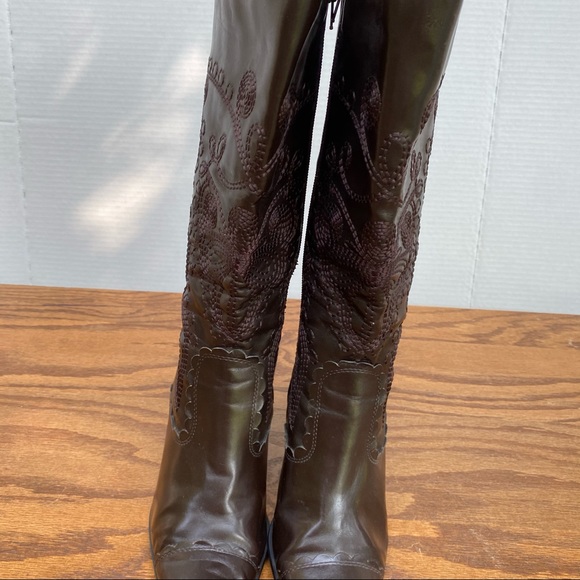 Vintage Y2K Brown Embroidered Floral Heel Boot 7.5 - Picture 5 of 12